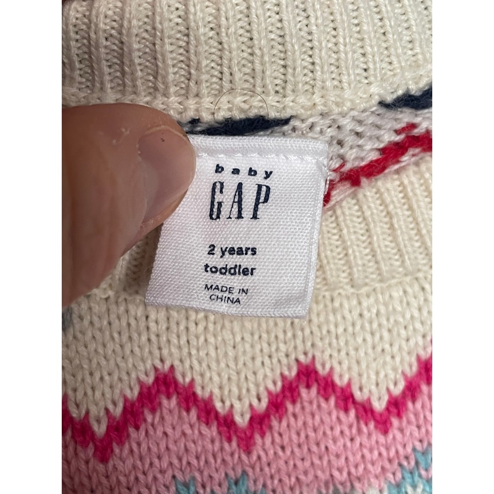 Baby Gap Toddler Fair Isle‎ Knit Sweater Dress Cream Pink 2T Fisherman Nordic - Picture 2 of 5